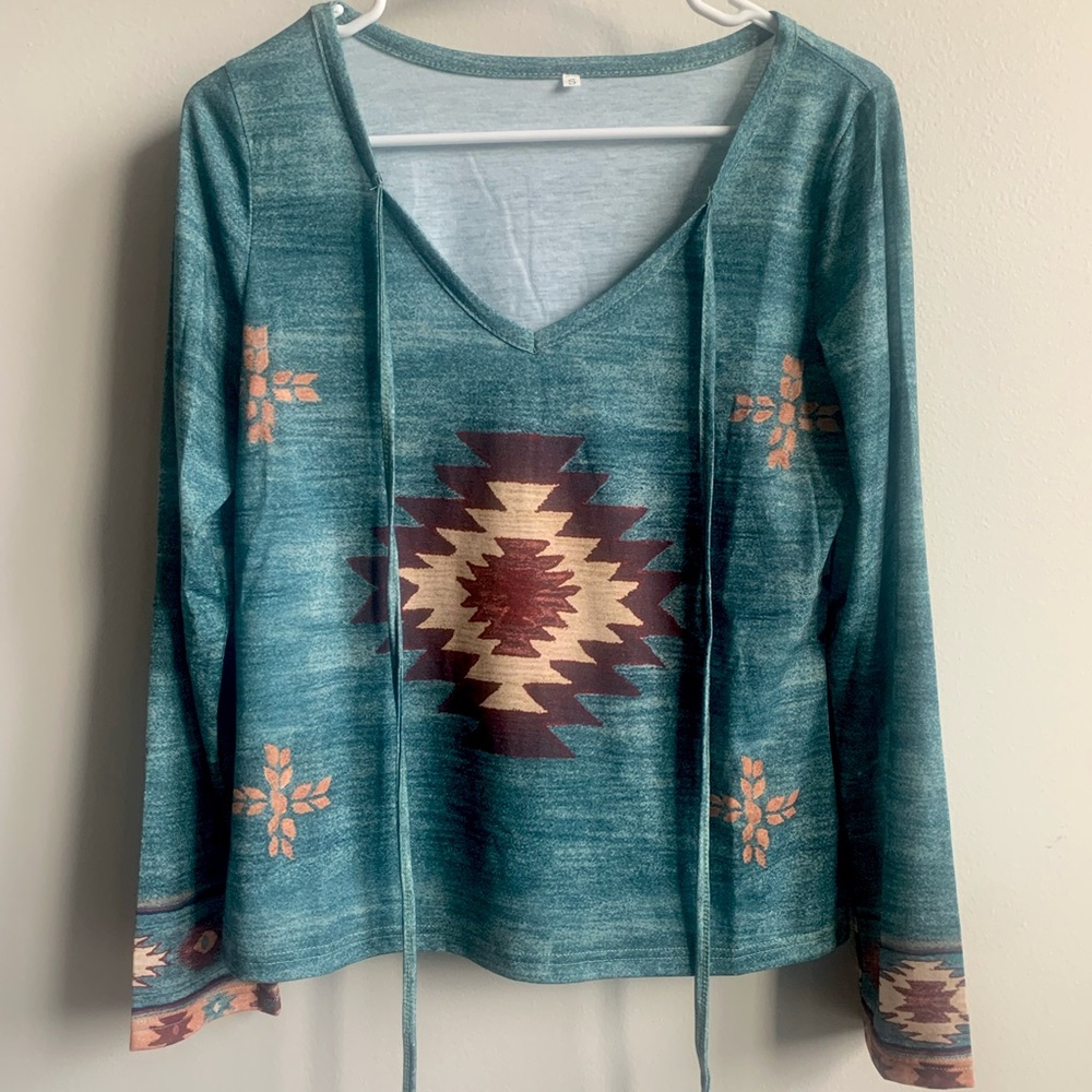 Aztec detailed long sleeve, lightweight, top